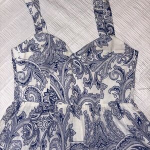 Zara White Dress with Navy Paisley Print